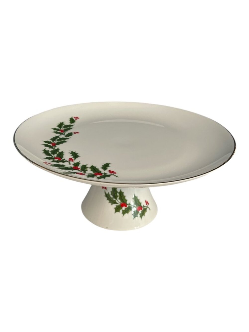 Vintage Made in Japan Holly Pedestal Cake Stand Christmas Dessert Serving Plate